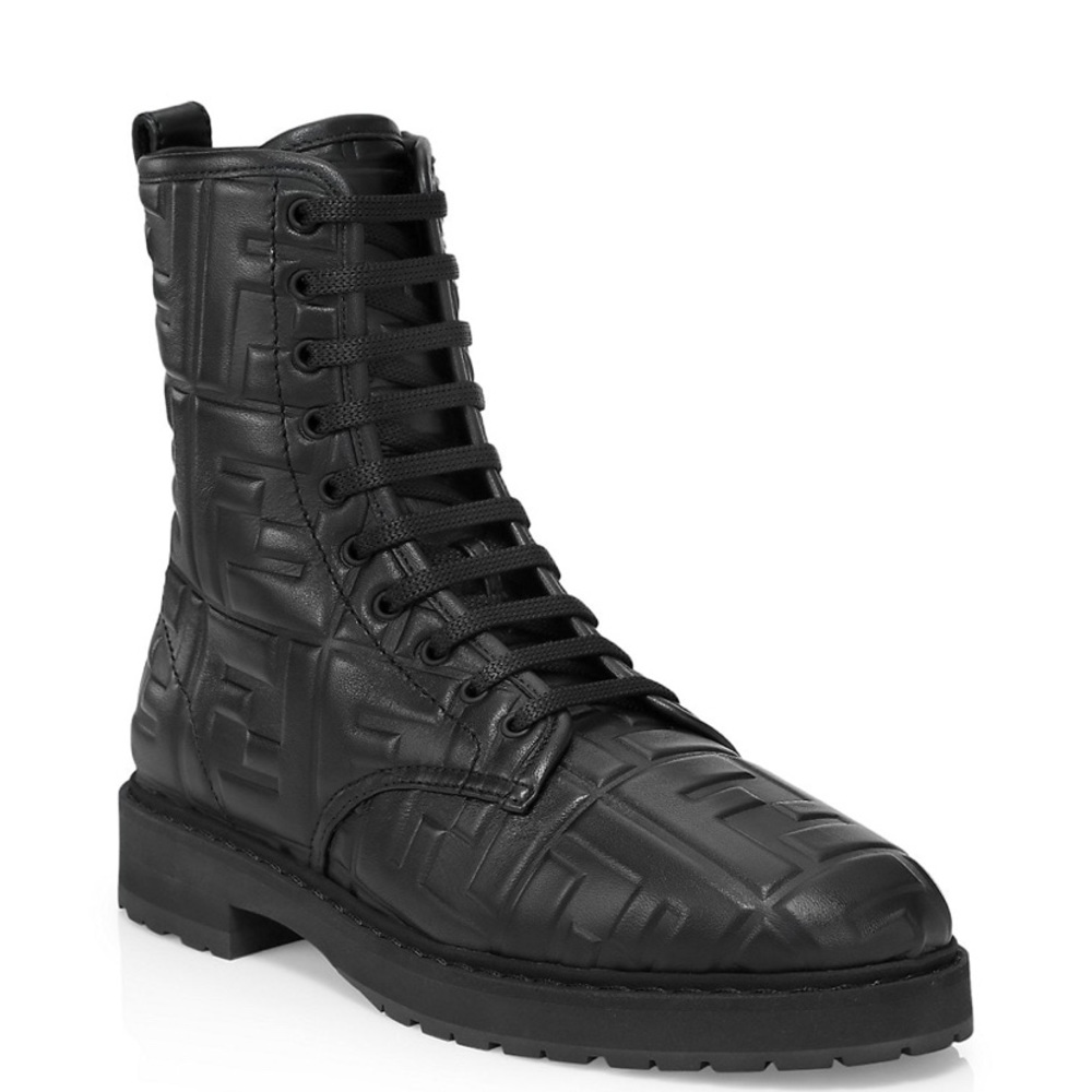 Fendi embossed logo black combat boots, size 38.5